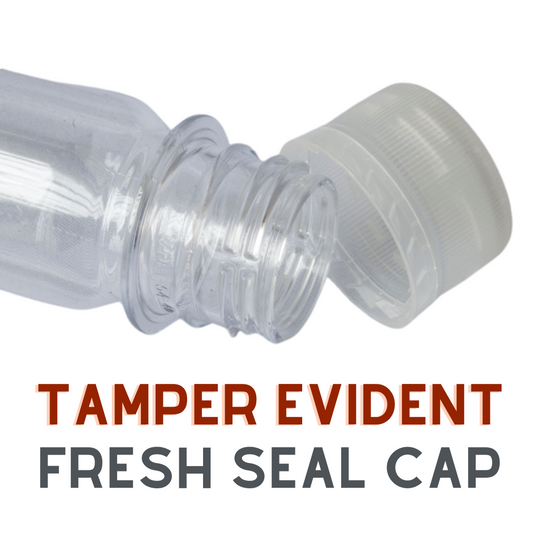 Tamper evident fresh seal cap for safety and freshness.
